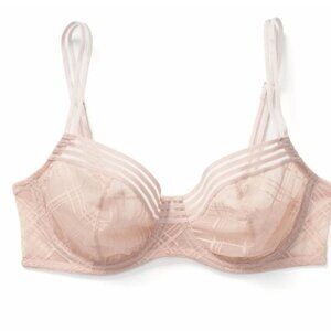Adore Me Light Pink/Nude Strappy Lace Bra & Panty Set - 34B Bra / Small Panty